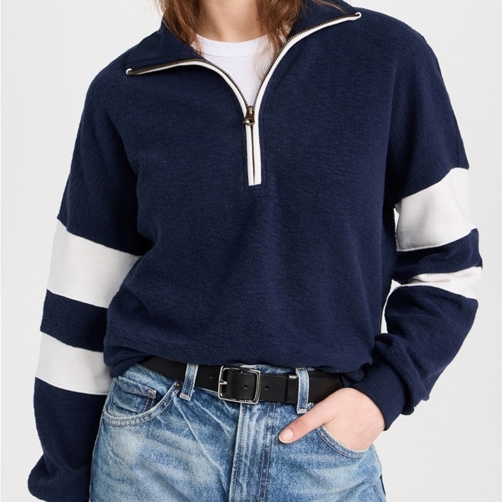 Faherty beach fleece quarter zip in navy multi